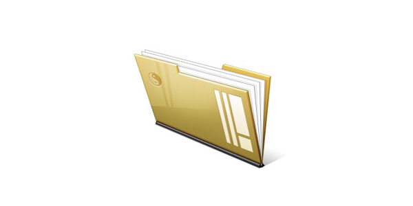 Three-dimensional yellow folder icon with a label tab marked with the letter 'S' and visible documents inside, representing file storage.