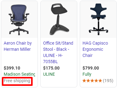 Google alışveriş reklamı için ücretsiz gönderim