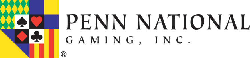 Logo of Penn National Gaming, Inc. with a colorful geometric pattern including card suits on the left and the company name on the right.