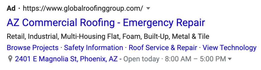 global roofing ppc ad