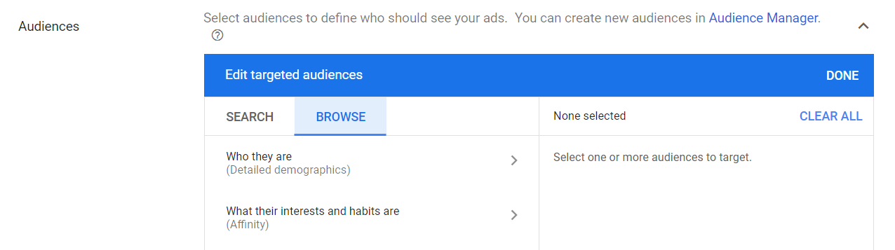 E-mail de remarketing: seu guia para remarketing de e-mail 12 11. Clique em “Públicos” e selecione “Procurar”