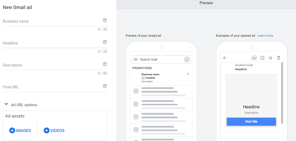 E-mail de remarketing: seu guia para remarketing de e-mail 18 17. Adicione o nome da sua empresa, título, descrição e URL da página de destino
