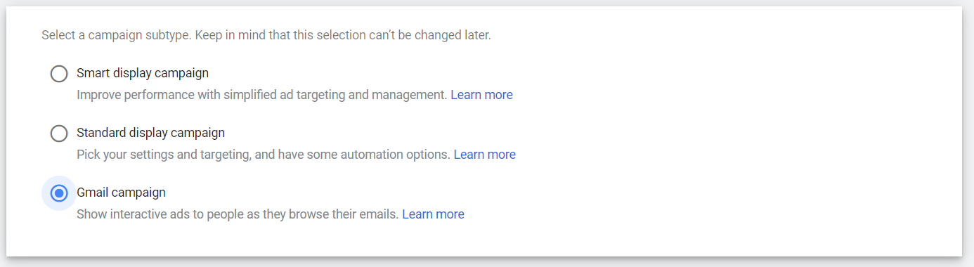 E-mail de remarketing: seu guia para remarketing de e-mail 6 5. Escolha “Campanha do Gmail”