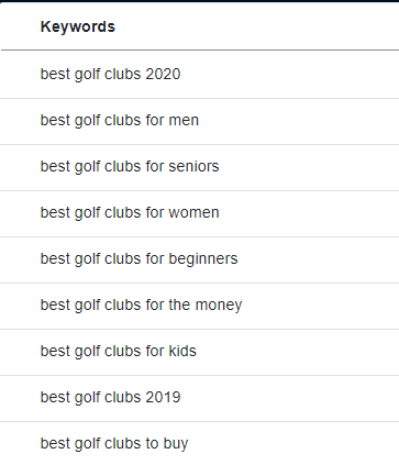 golf clubs keyword