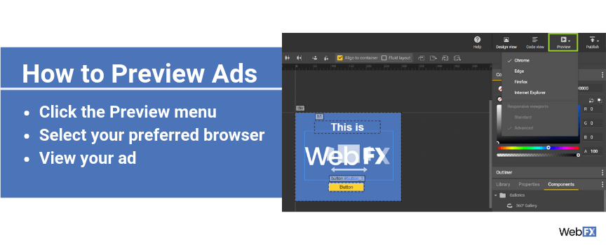 A screenshot of how to preview ads in Google's ad creator