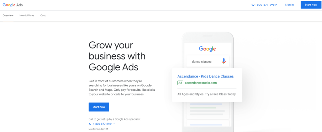 Google ads homepage