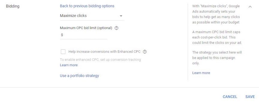 Google Ads automated bidding to maximize clicks