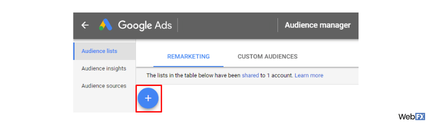 A screenshot of the create button in Google Ads