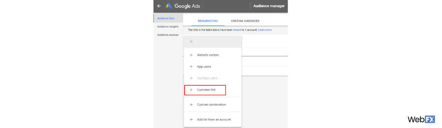 A screenshot of a step in creating a custom audience in Google Ads