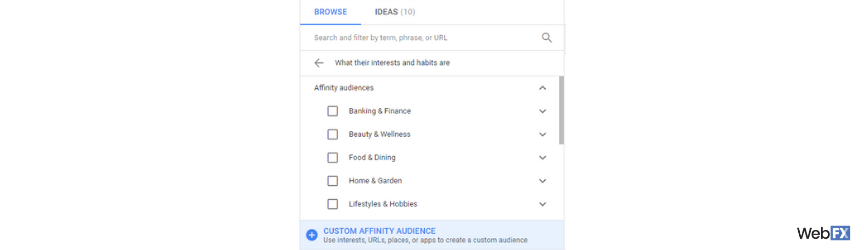 A screenshot of custom affinity audience creation