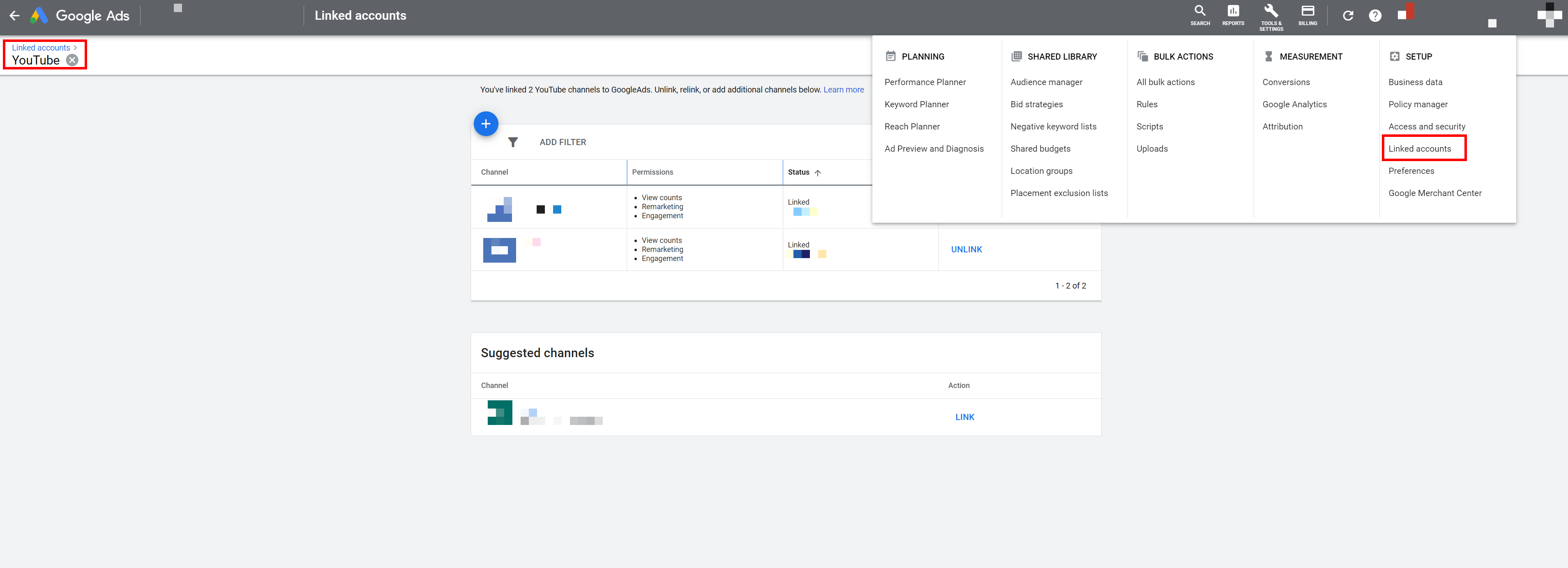 Account link confirmation in Google Ads