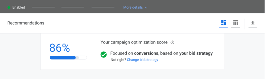 google ads optimization score example