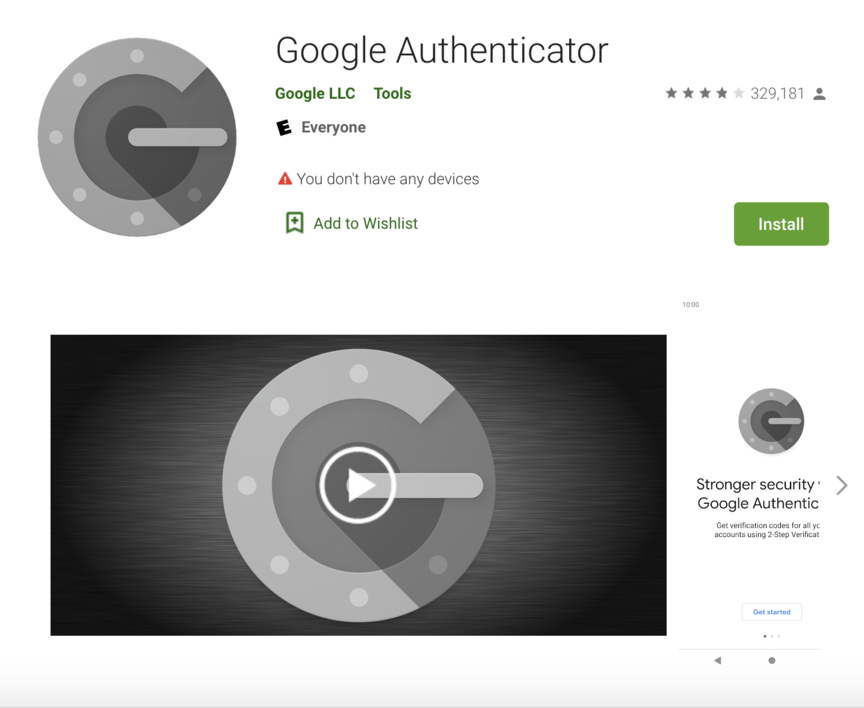 google authenticator in google store