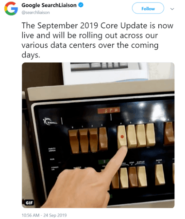 Google September 2019 Core Update Twitter announcement