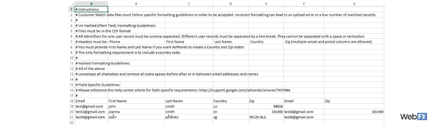 A screenshot of a custom audience template file