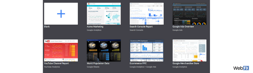 A screenshot of Google Data Studio templates