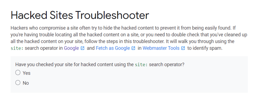 Google's Hacked Site Troubleshooter