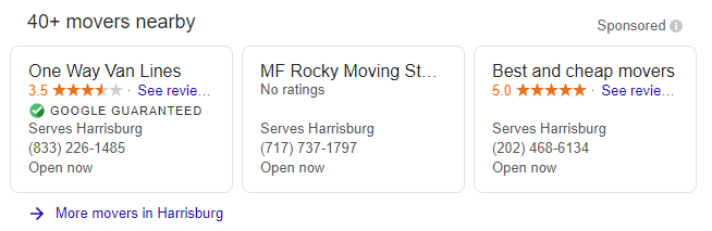 google local services ads harrisburg movers