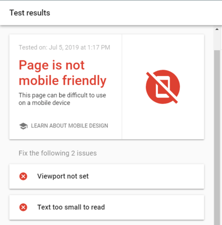 Mobile-Friendly Test Tool failure results