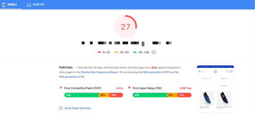 Google PageSpeed Insights report example