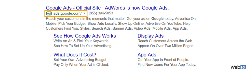 An example of a Google PPC ad