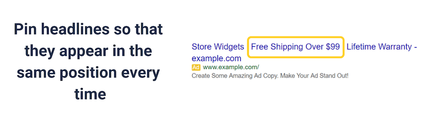 An example of a pinned headline in a responsive search ad