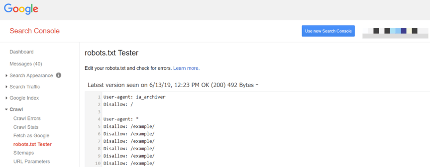 The robots.txt test tool in Google Search Console