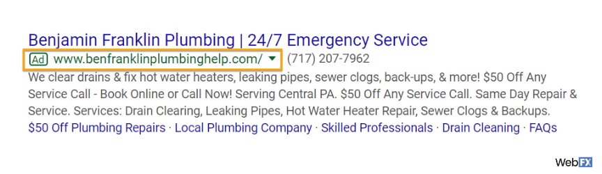 An example of a Google search network ad