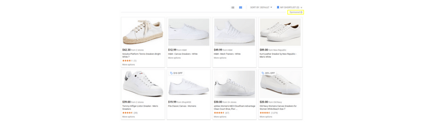 An example of Google Shopping search results