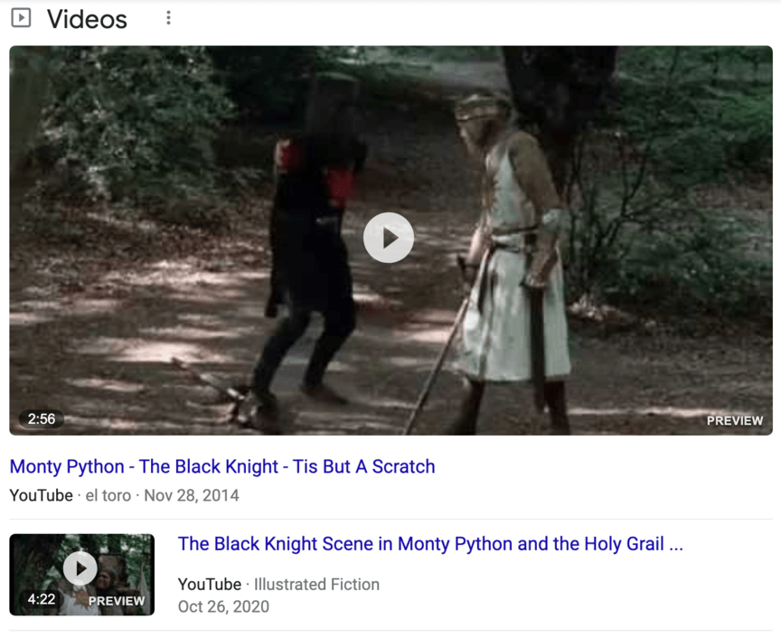 google video results monty python black knight