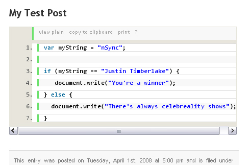 Screenshot of Google Syntax Highlighter for WordPress