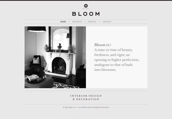 Gray website design example: Bloom