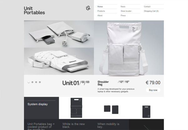 Gray website design example: Unit Portables