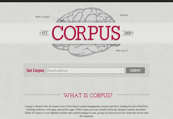 Gray website design example: CORPUS