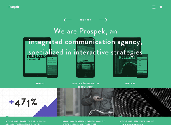 A screenshot of a green website named Prospek