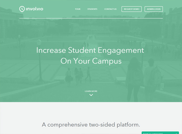 A screenshot of a green website named Involvio