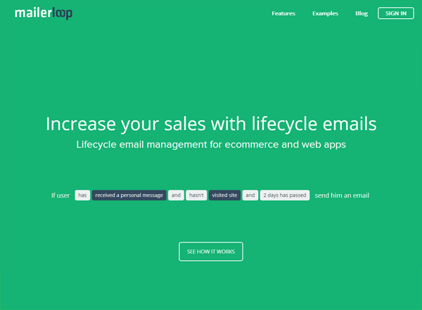 A screenshot of a green website named MailerLoop