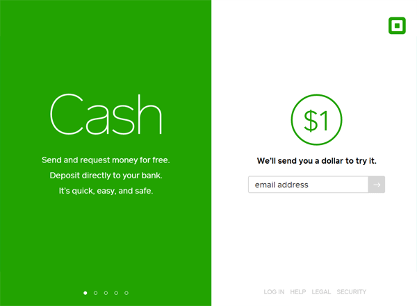 A screenshot of a green website named Square Cash