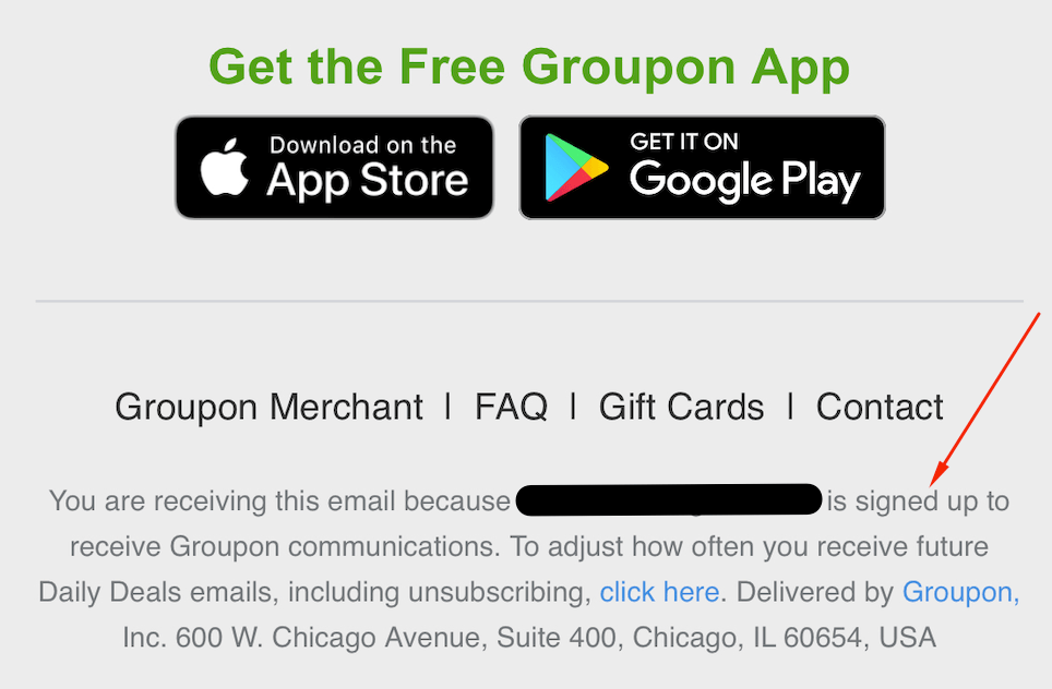 Groupon unsubscribe link