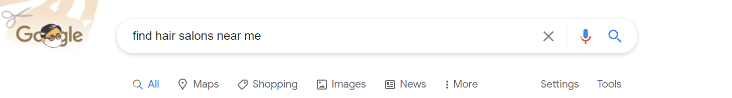 A Google search for hair salons