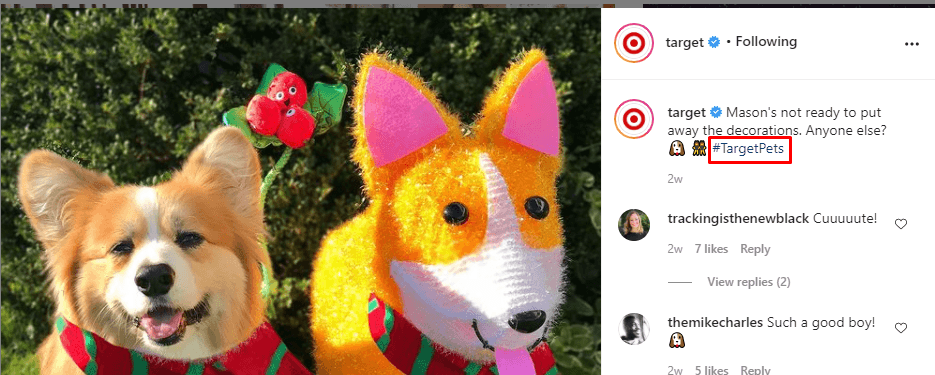 Target using #TargetPets in its social media post