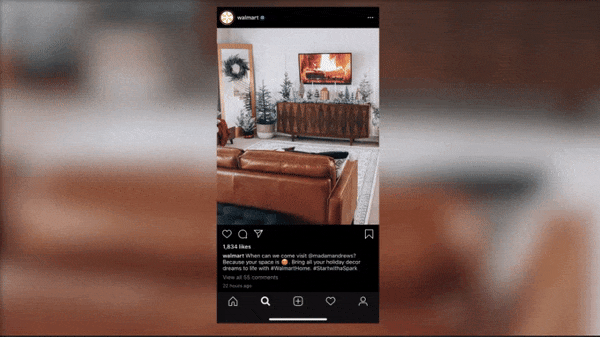 Walmart post on Instagram with hashtags and photo of living room