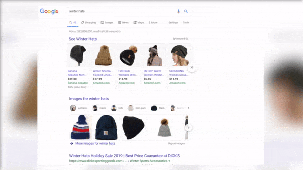 Google Shopping ads for "winter hats"