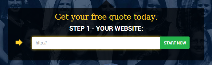 Web page banner offering a free quote with a step to enter a website URL and a 'START NOW' button.