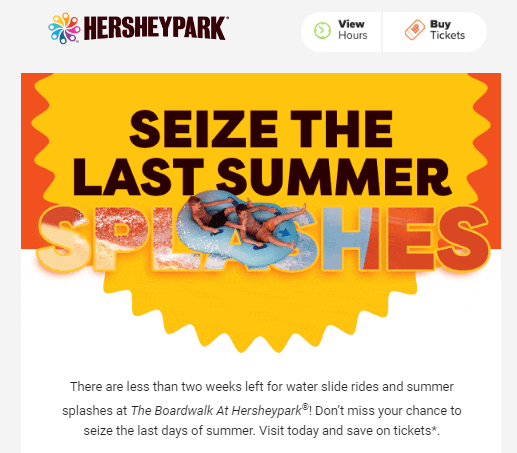 hersheypark email copy examples