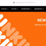 Screenshot of the Homesick website featuring a new collection advertisement inspired by America's favorite coffee shop with a vibrant orange background and a 'Shop Dunkin'' button.
