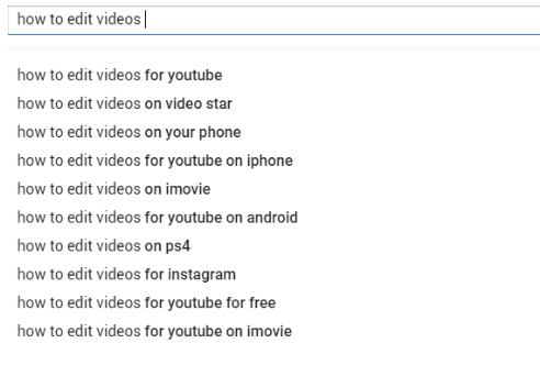 "how to edit videos" typed into YouTube search bar