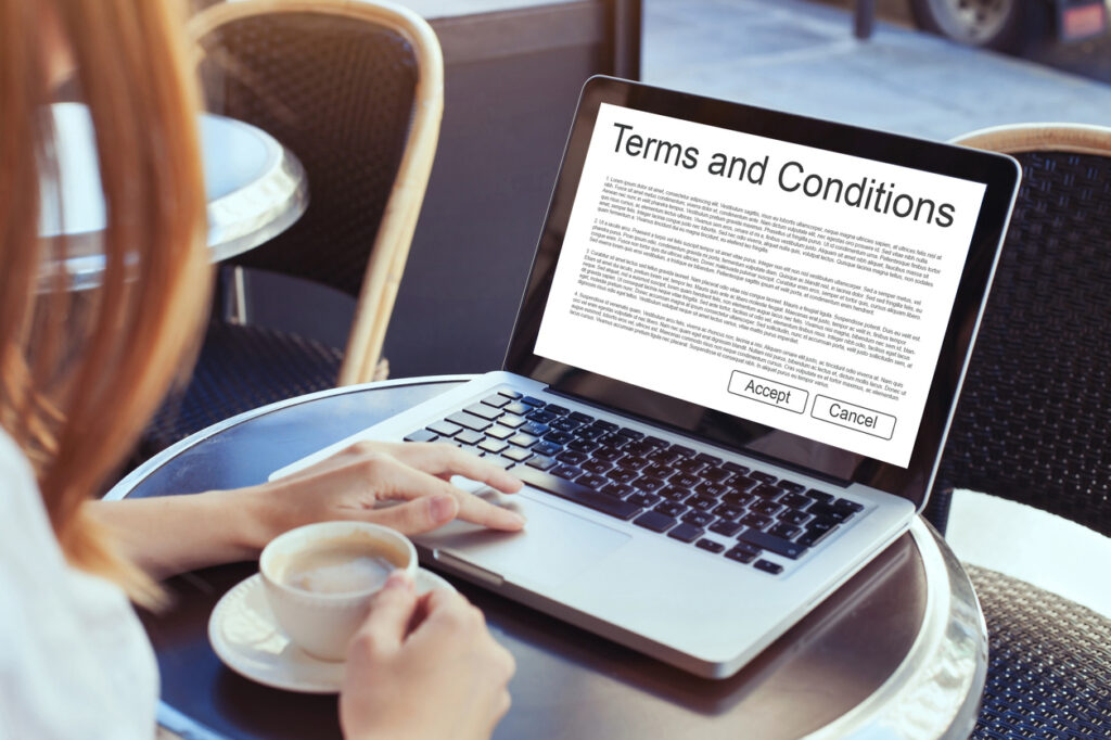 terms and conditions, website cookies, concept on the screen of computer