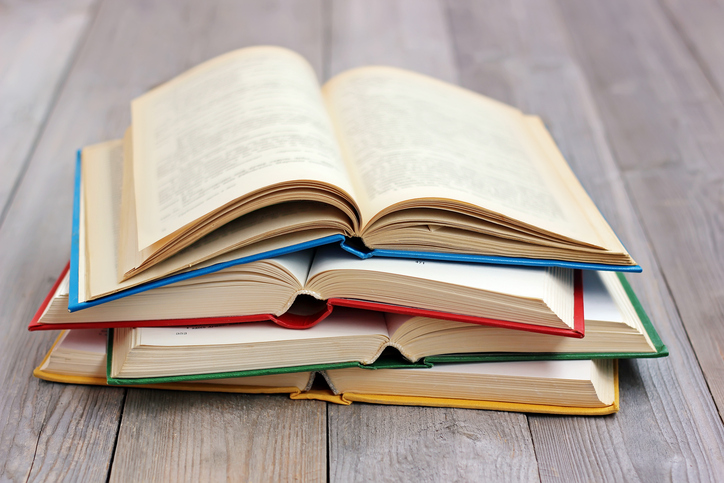 stack of books on the table