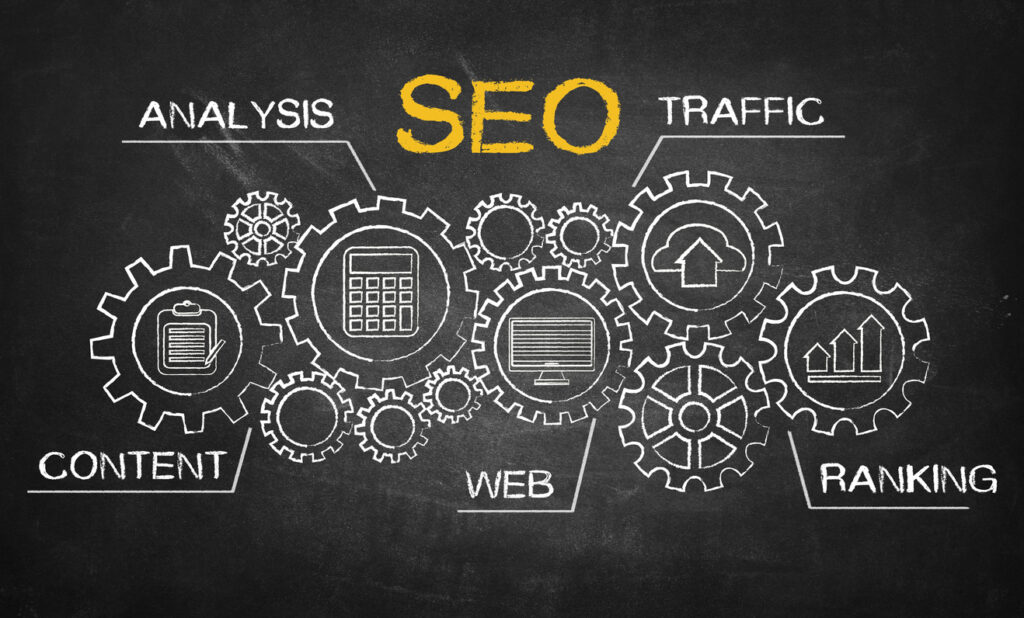 SEO search engine optimization concept on blackboard